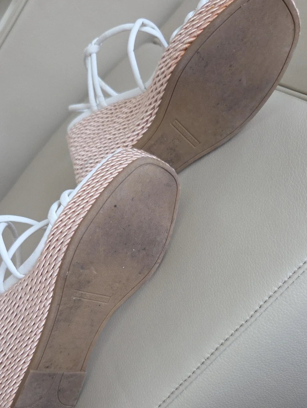 Marc Fisher White Strappy Wedge Sandals